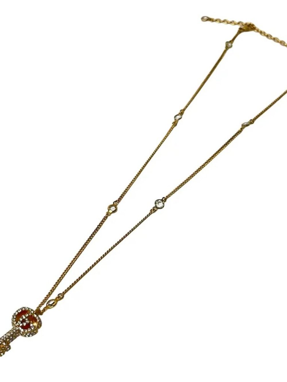 GUCCI Double G Key Necklace 645620 Gold Clear Hardware Rhinestones - Necklace - Picture 1 of 10